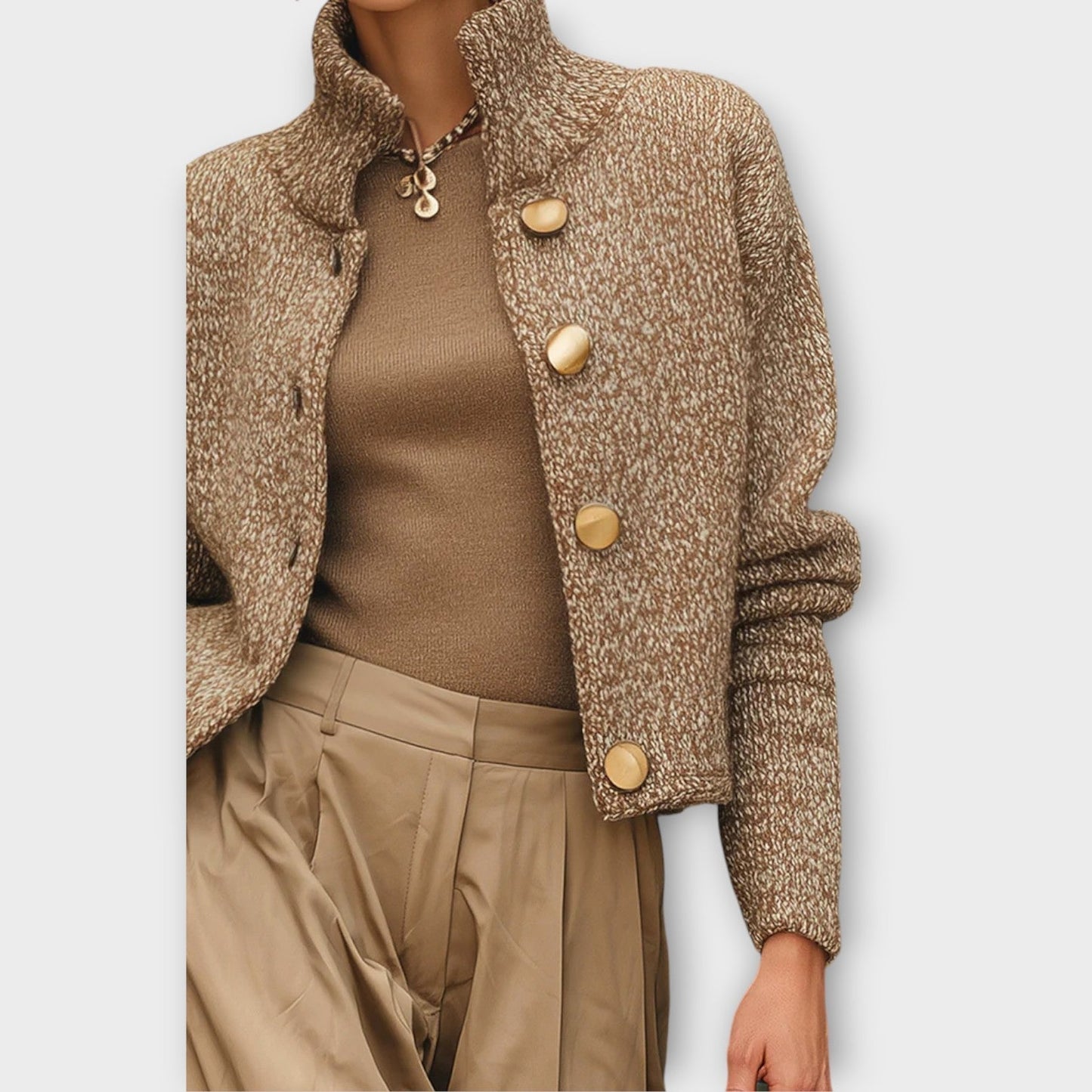 Marlowanne | Women's Textured Knit Button-Up Stand Collar Jacket