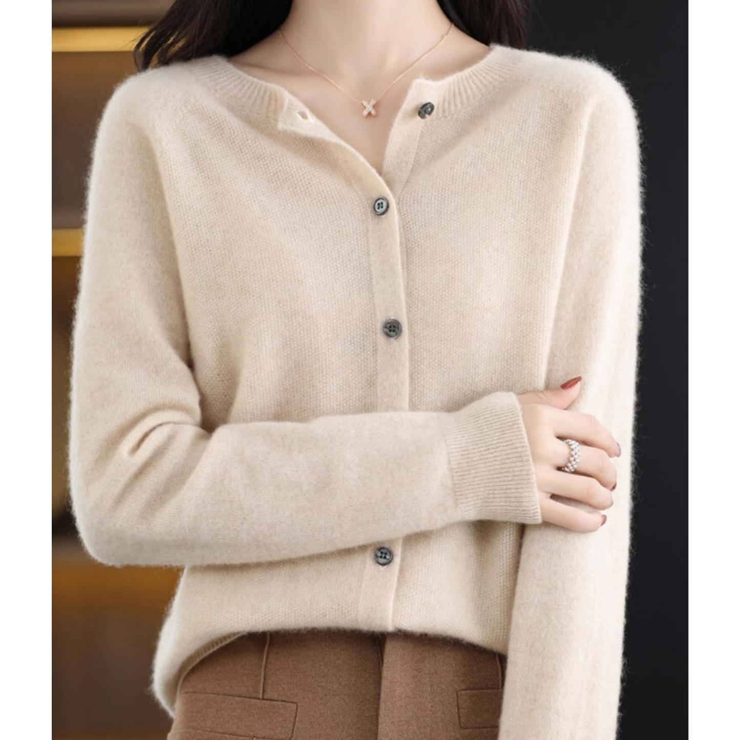 Rosalie | Women's Merino Wool Cashmere Blend Knit O-Neck Cardigan
