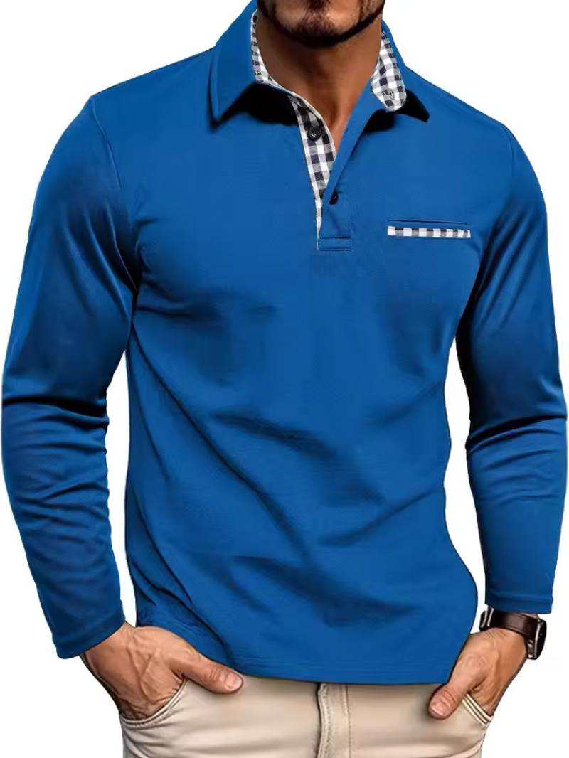 Caldwell | Men's Long Sleeve Regular Fit Plaid Trim Polo Shirt