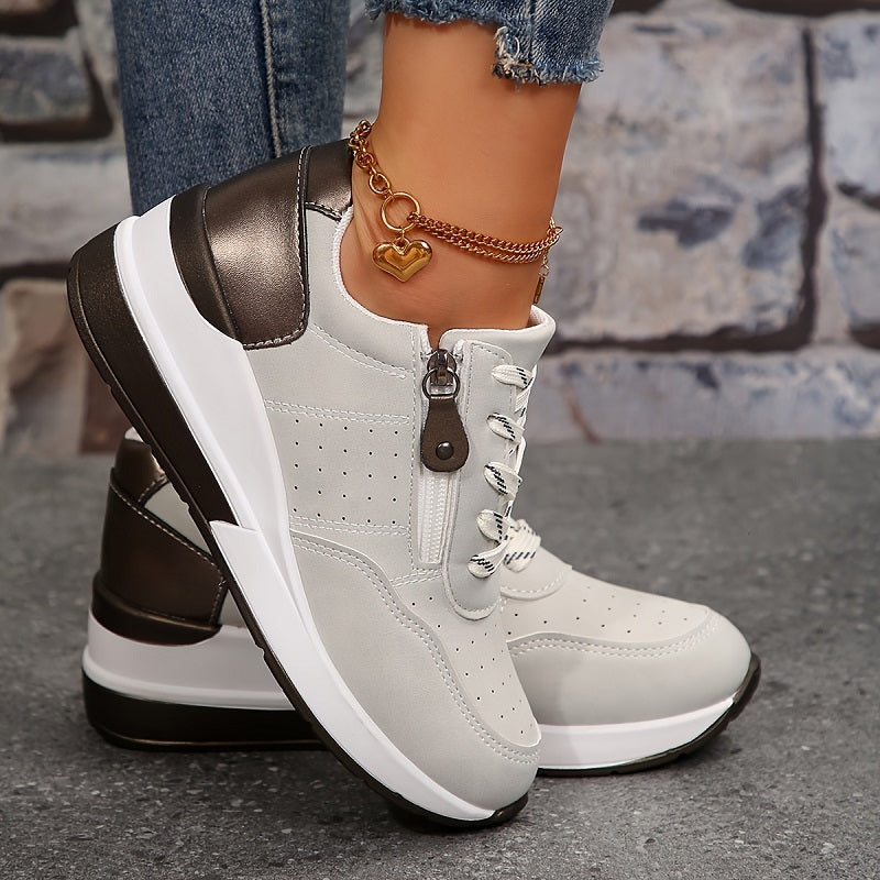 Verena | Women's Wedge Lace Up Zip Trainer Sneaker