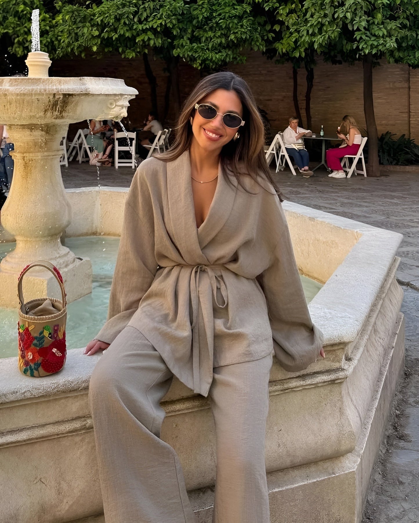 Liora | Women's Belted Wrap Wide-Leg Two-Piece Set