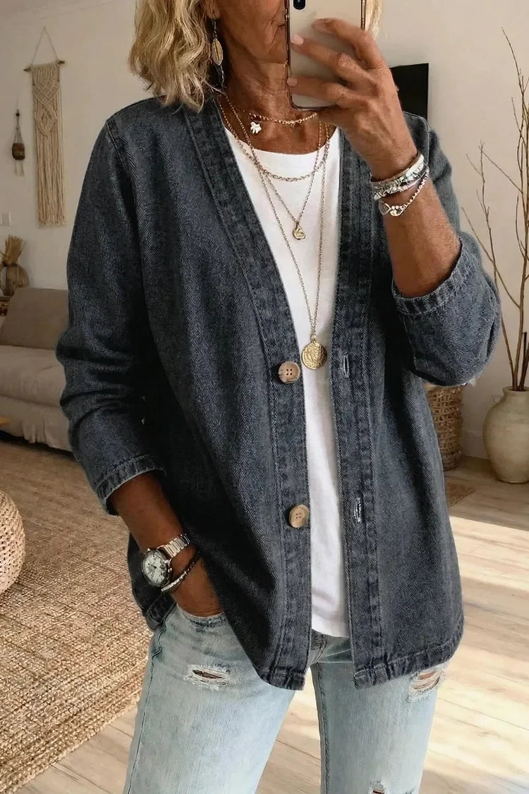Nadine | Women's Casual Denim Open-Front Cardigan