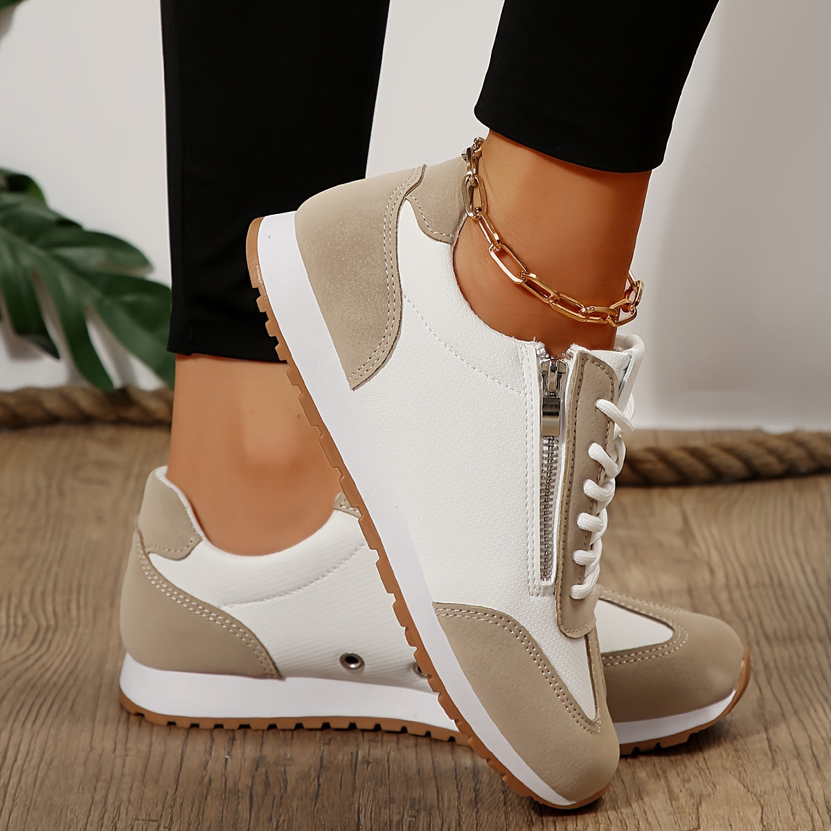 Elina | Women's Lace-Up Colour Block Low Top Trainer