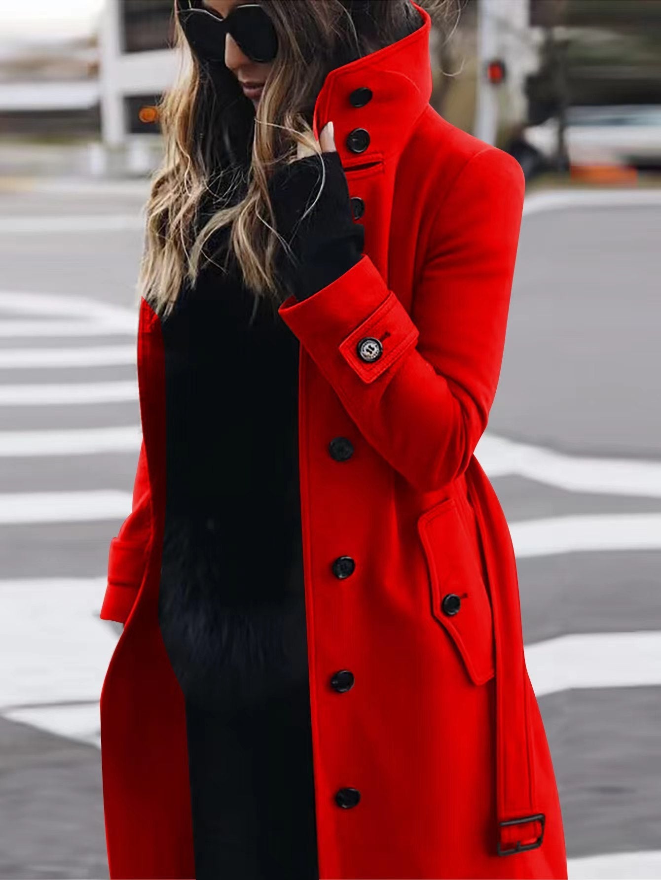 Marlowyth | Women's Single Breasted Stand Collar Long Overcoat