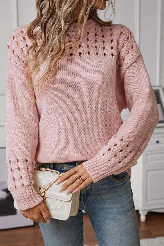 Camdyn | Women's Open Stitch Cropped Relaxed Fit Knit Jumper
