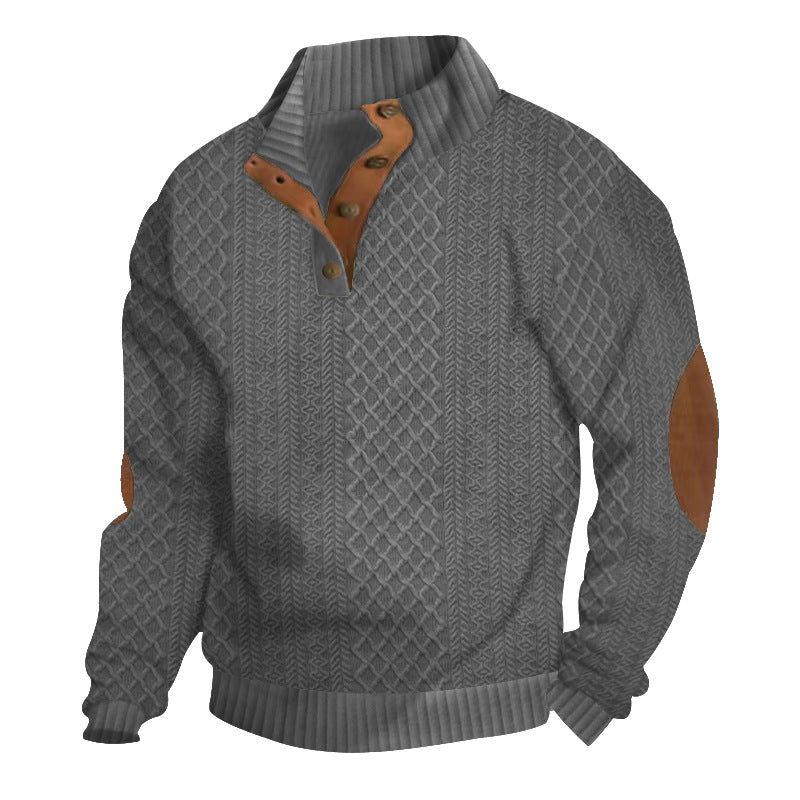 Alistair | Men's Cable Knit Button Neck Elbow Patch Jumper