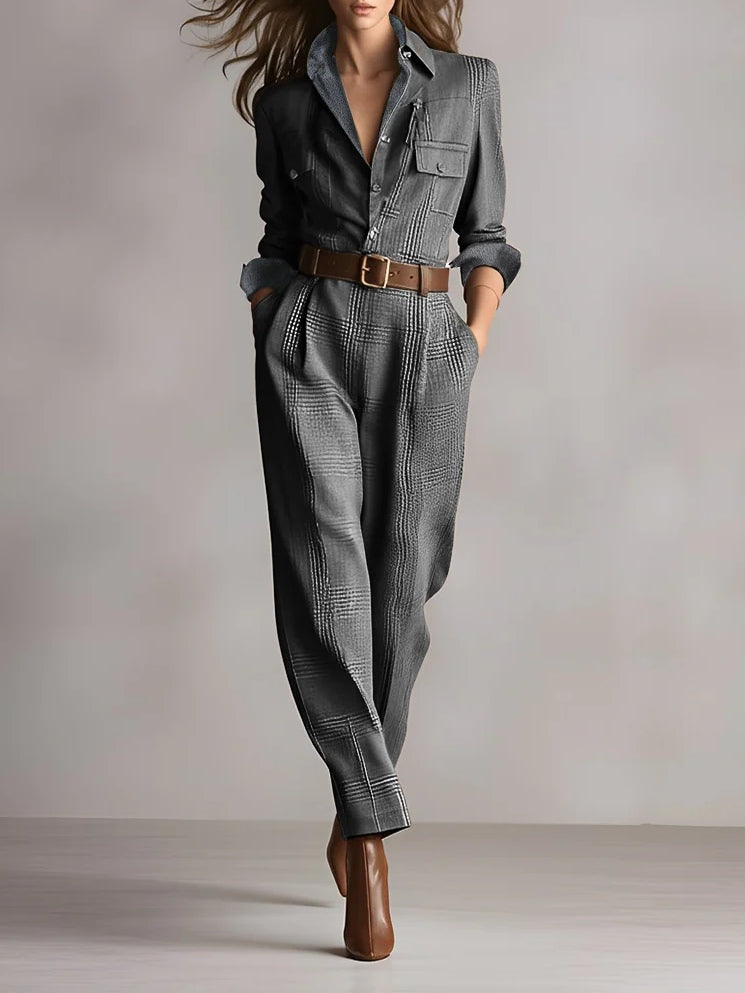 Wrenhollow | Women's Plaid Utility Tailored Wide Leg Jumpsuit