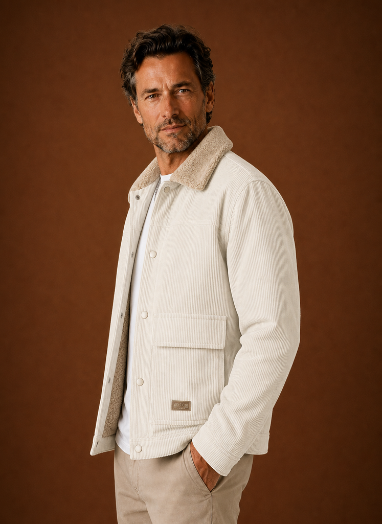 Caspian | Men's Corduroy Sherpa Lined Winter Jacket with Turn-Down Collar
