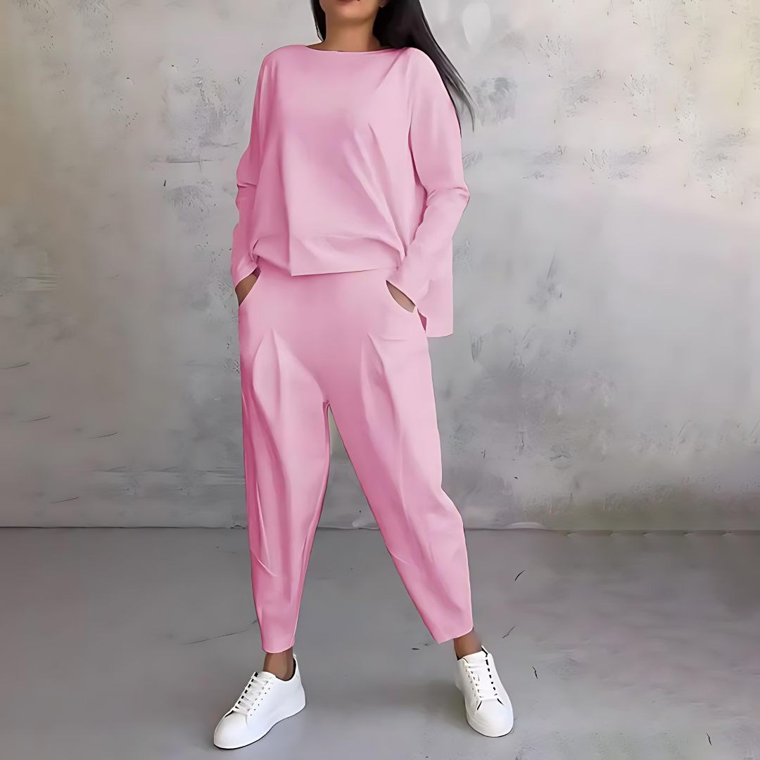 Rosalind | Women's Casual Loose-Fit Long-Sleeve Top and Tapered Trousers Co-Ord Set