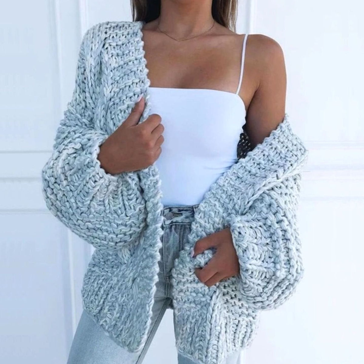 Wrenna | Women's Chunky Knit Open-Front Oversized Long Cardigan