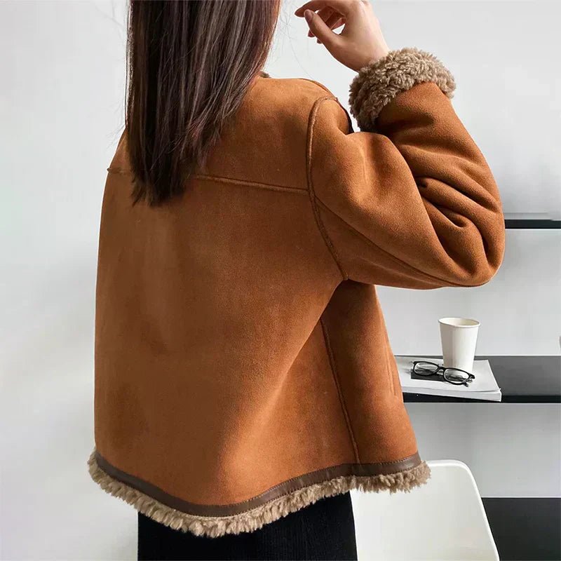 Elspeth | Women's Relaxed-Fit Faux Shearling Button-Front Cropped Jacket