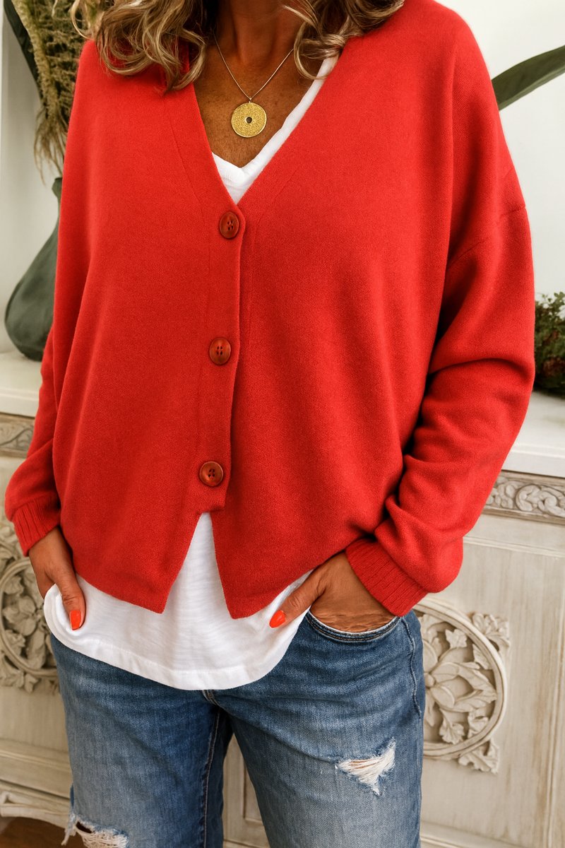 Solveig | Women's V-Neck Button-Front Relaxed-Fit Knit Cardigan