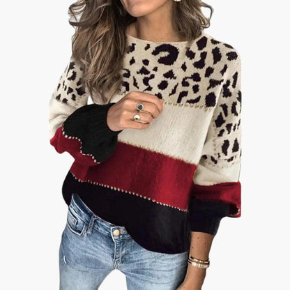 Sienna | Women's Colour Block Animal Print Crew Neck Knit Jumper