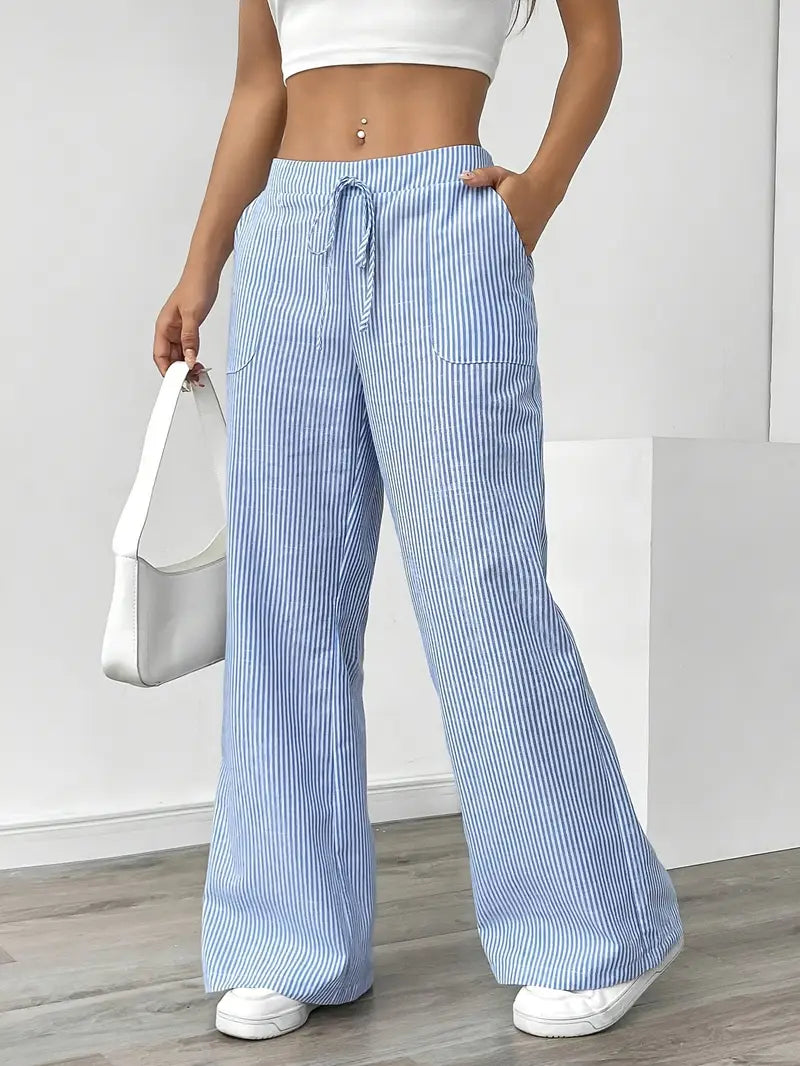 Marisol | Women's Striped Wide Leg Drawstring Beach Trousers