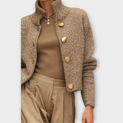 Marlowanne | Women's Textured Knit Button-Up Stand Collar Jacket