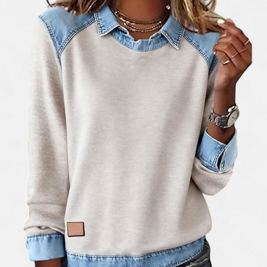 Delaney | Women's Collared Denim Contrast Long Sleeve Jumper