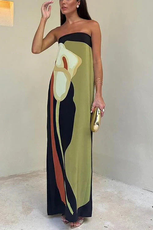 Eliza | Women's Abstract Print Strapless Maxi Dress