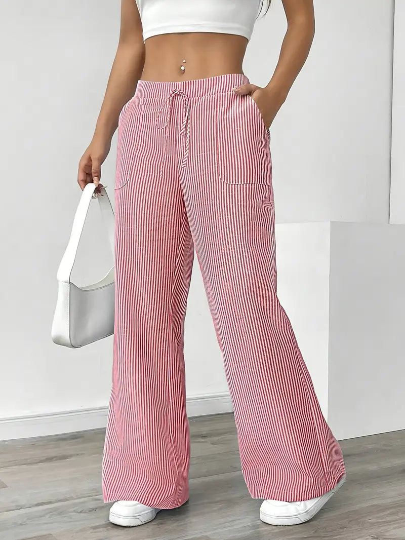 Marlowe | Women's Striped Wide-Leg Drawstring Beach Trousers