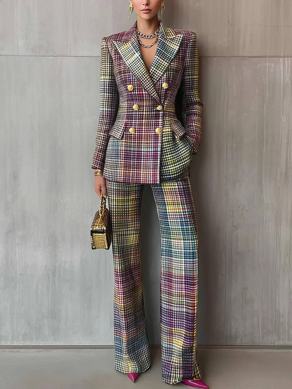 Sophia | Women's Plaid Double-Breasted Tailored Suit