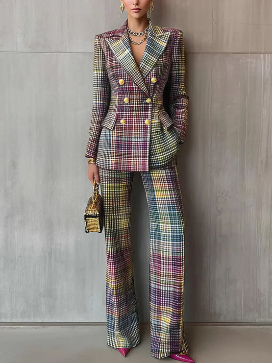 Sophia | Women's Plaid Double-Breasted Tailored Suit