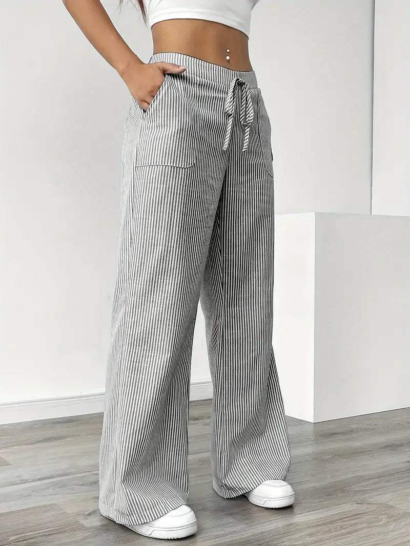 Marisol | Women's Striped Wide Leg Drawstring Beach Trousers