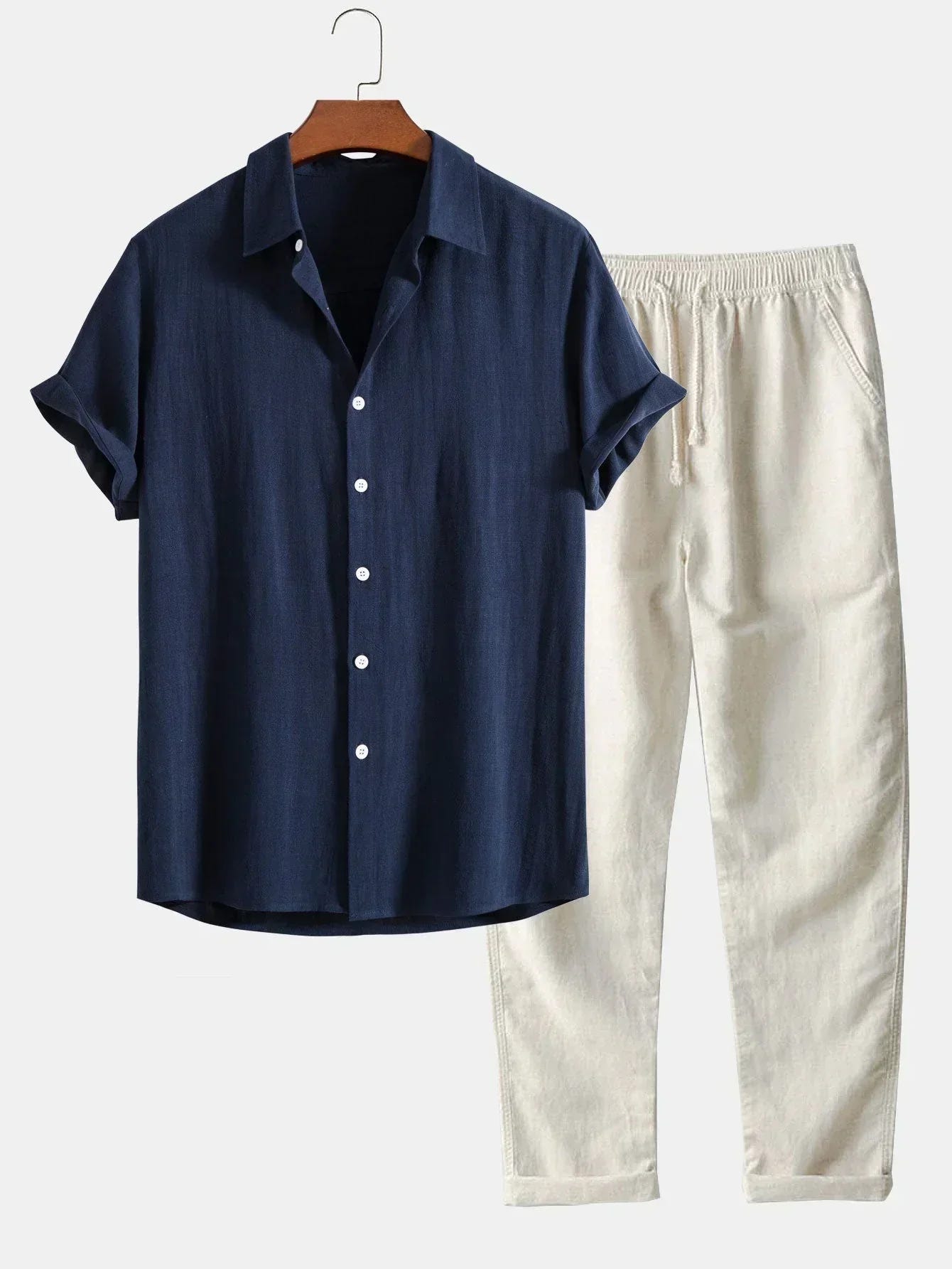 Steven | Men's Linen Short Sleeve Shirt Wide Leg Pants Two Piece Set