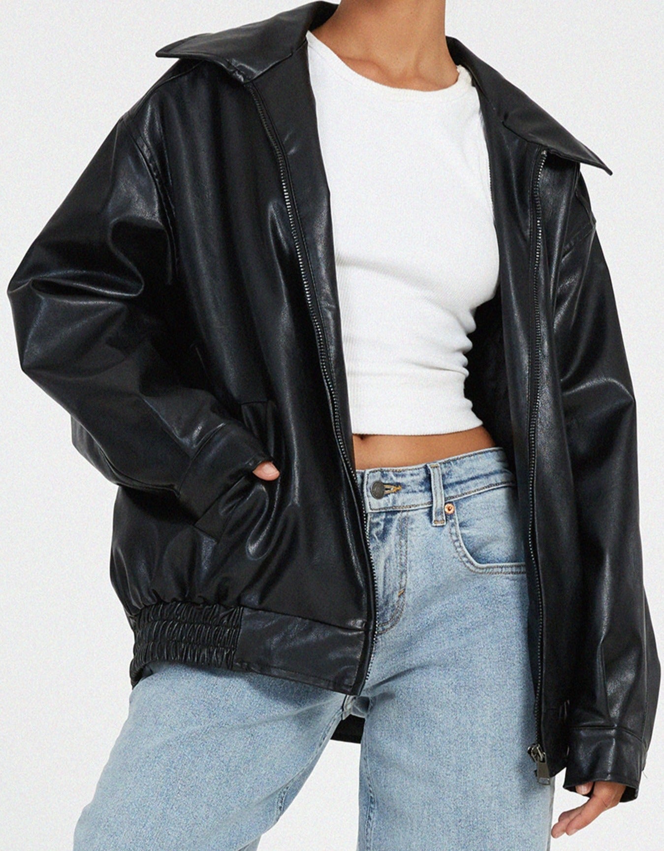 Rosalind | Women's Oversized Faux Leather Bomber Jacket