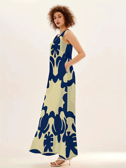 Anouk | Women's Bohemian Abstract Print Sleeveless Swing Maxi Dress