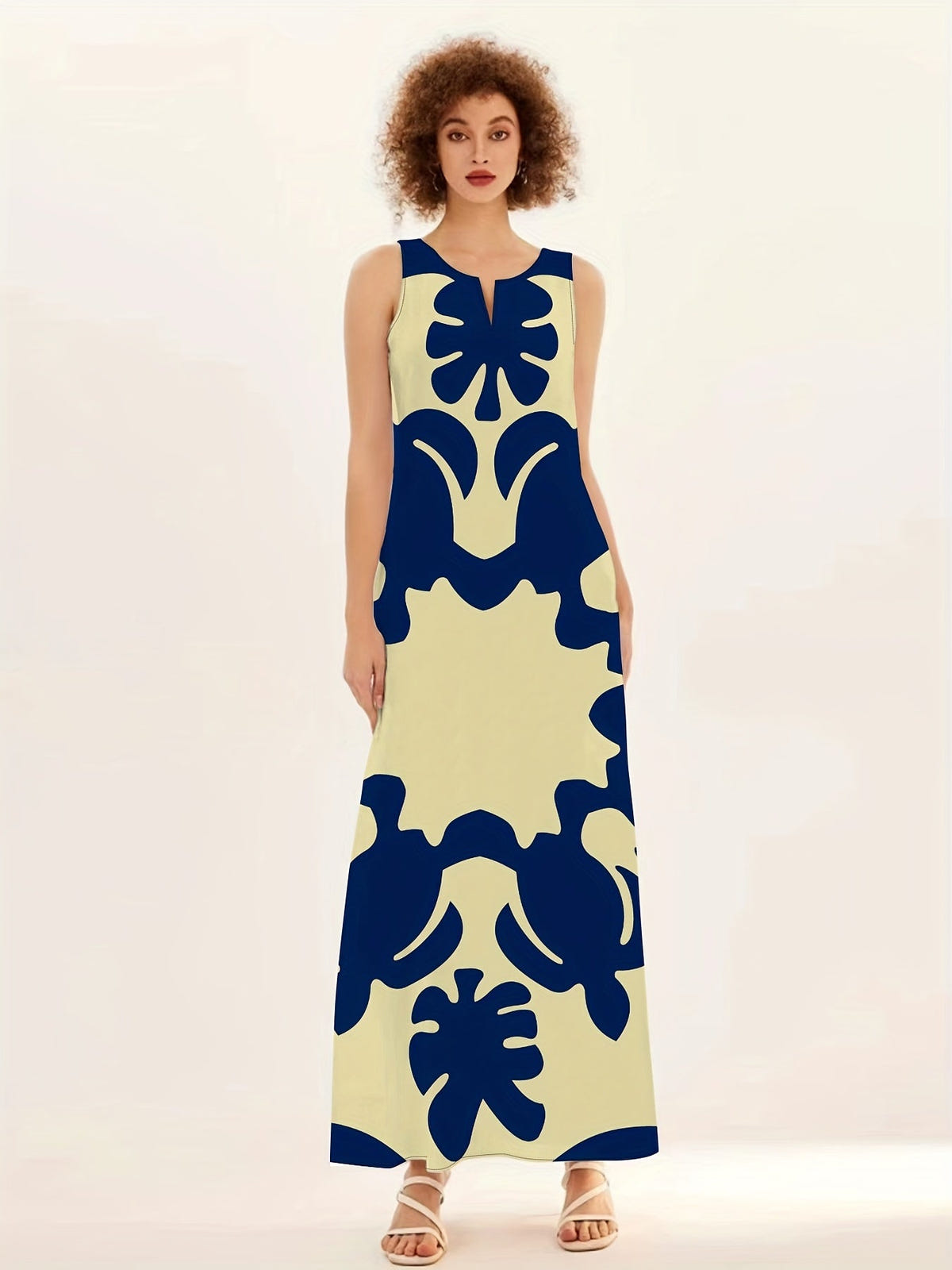 Anouk | Women's Bohemian Abstract Print Sleeveless Swing Maxi Dress