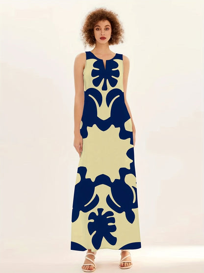 Anouk | Women's Bohemian Abstract Print Sleeveless Swing Maxi Dress