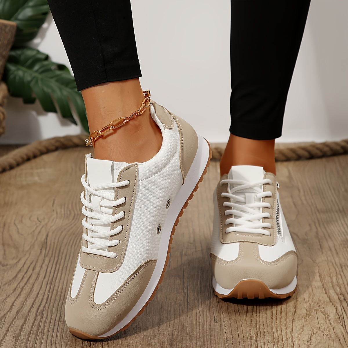 Elina | Women's Lace-Up Colour Block Low Top Trainer