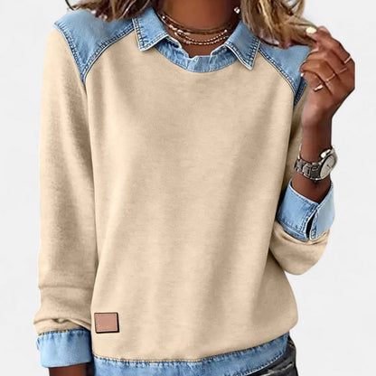 Delaney | Women's Collared Denim Contrast Long Sleeve Jumper