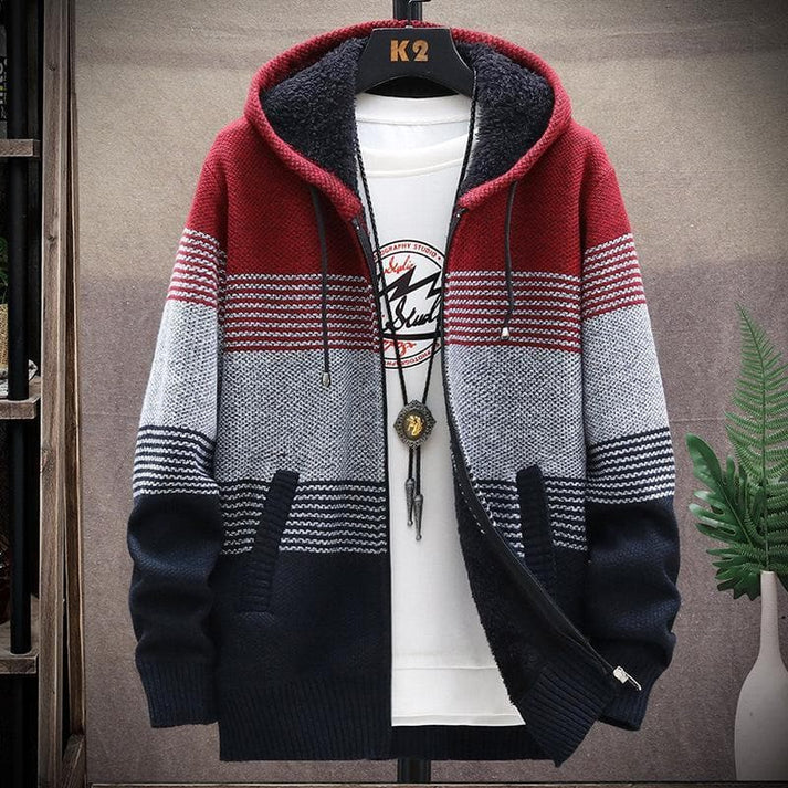 Alaster | Men's Knitted Hooded Striped Cardigan