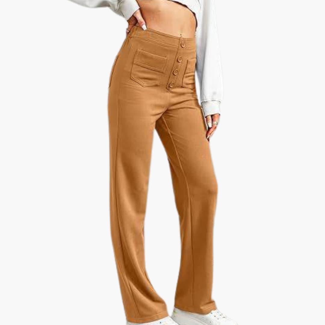 Marlowe | Women's High Waisted Wide Leg Button Front Trousers