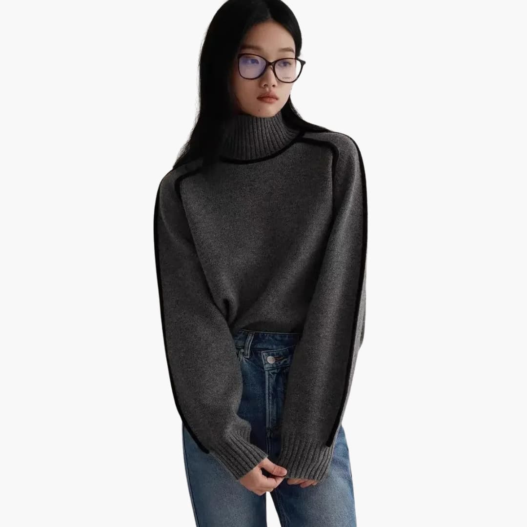 Marlowe | Women's Turtleneck Contrast Trim Relaxed Fit Jumper