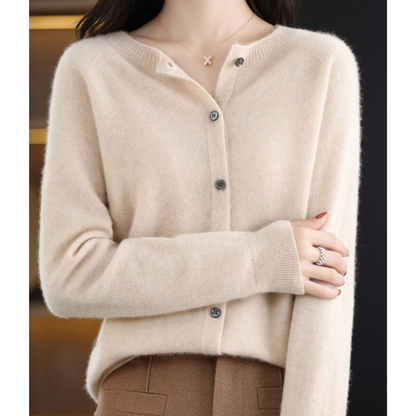 Rosalie | Women's Merino Wool Cashmere Blend Knit O-Neck Cardigan
