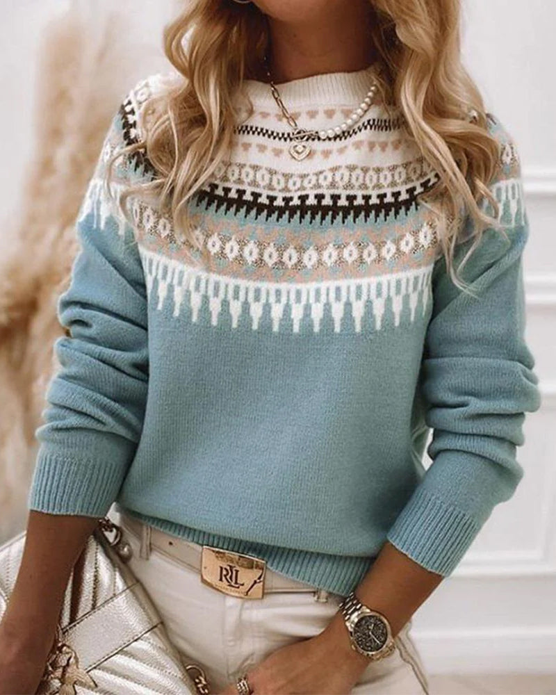 Aspen | Women's Fair Isle Nordic Knit Crew Neck Sweater
