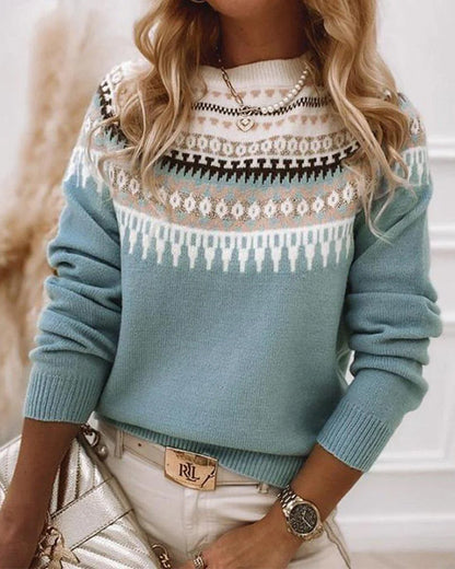 Aspen | Women's Fair Isle Nordic Knit Crew Neck Sweater