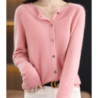 Rosalie | Women's Merino Wool Cashmere Blend Knit O-Neck Cardigan