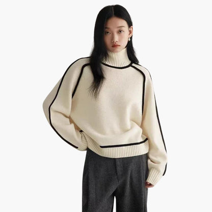 Marlowe | Women's Turtleneck Contrast Trim Relaxed Fit Jumper