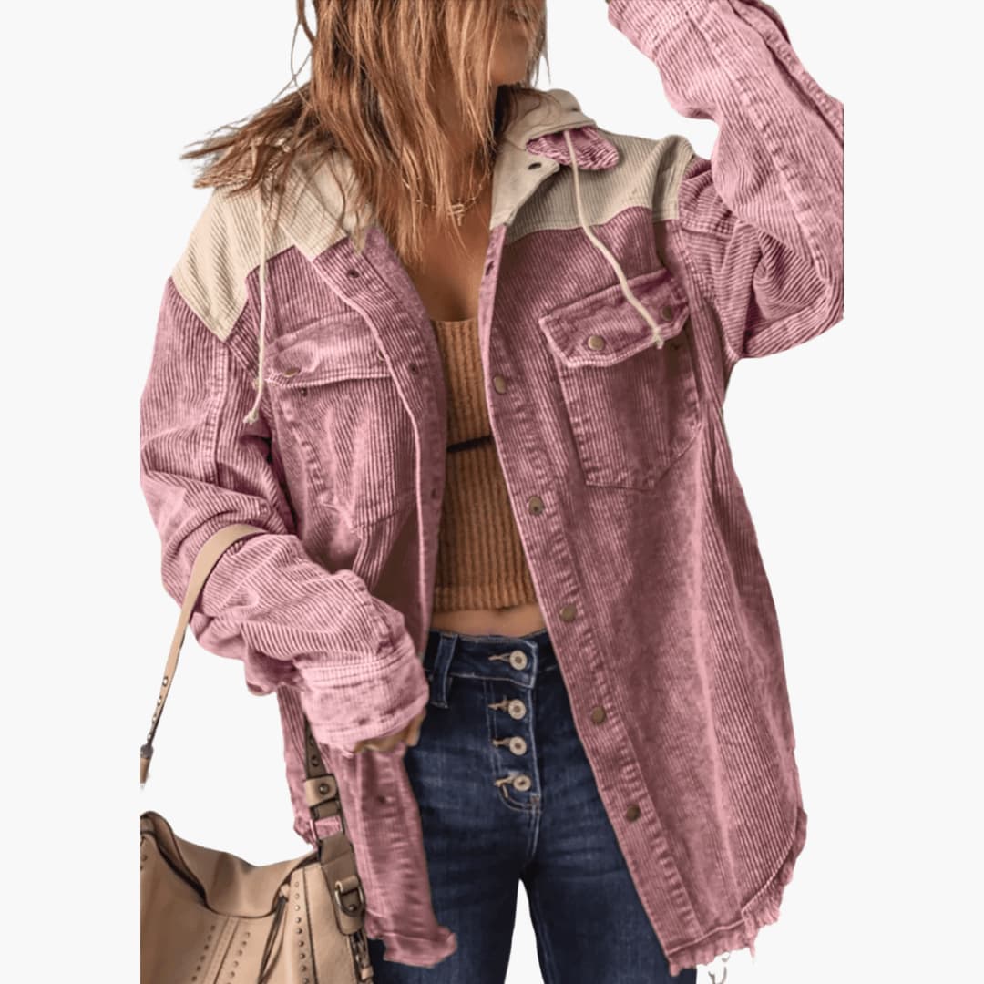 Marlowe | Women's Colour Block Corduroy Button-Up Oversized Jacket