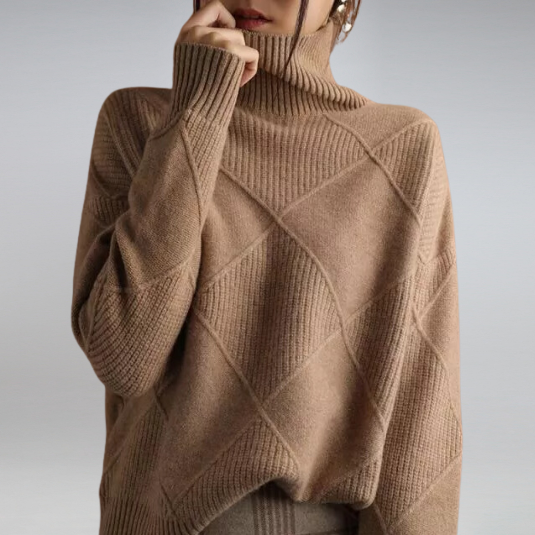 Marlowe | Women's Oversized Turtleneck Diamond Knit Sweater