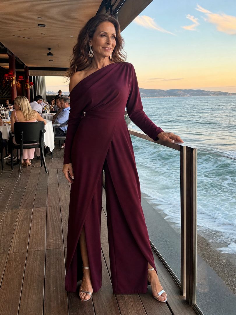 Sienna | Women's One Shoulder Wide Leg Draped Jumpsuit