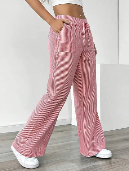 Marlowe | Women's Striped Wide-Leg Drawstring Beach Trousers
