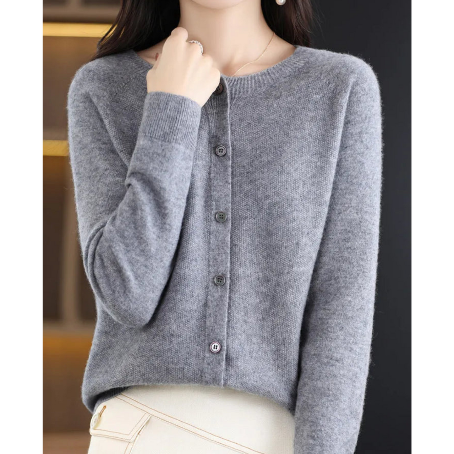 Rosalie | Women's Merino Wool Cashmere Blend Knit O-Neck Cardigan