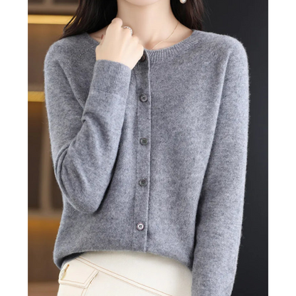Rosalie | Women's Merino Wool Cashmere Blend Knit O-Neck Cardigan