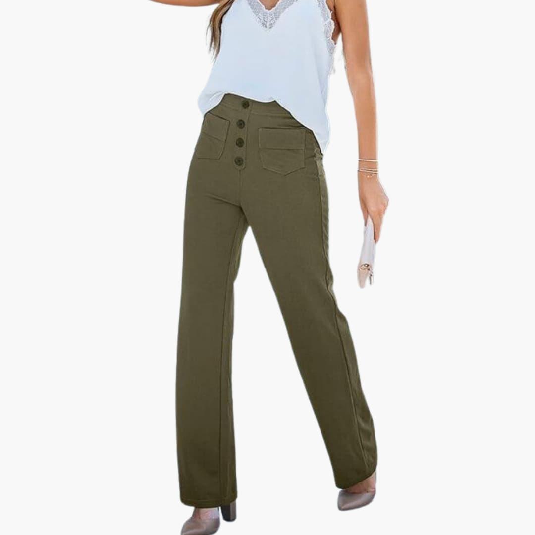 Marlowe | Women's High Waisted Wide Leg Button Front Trousers