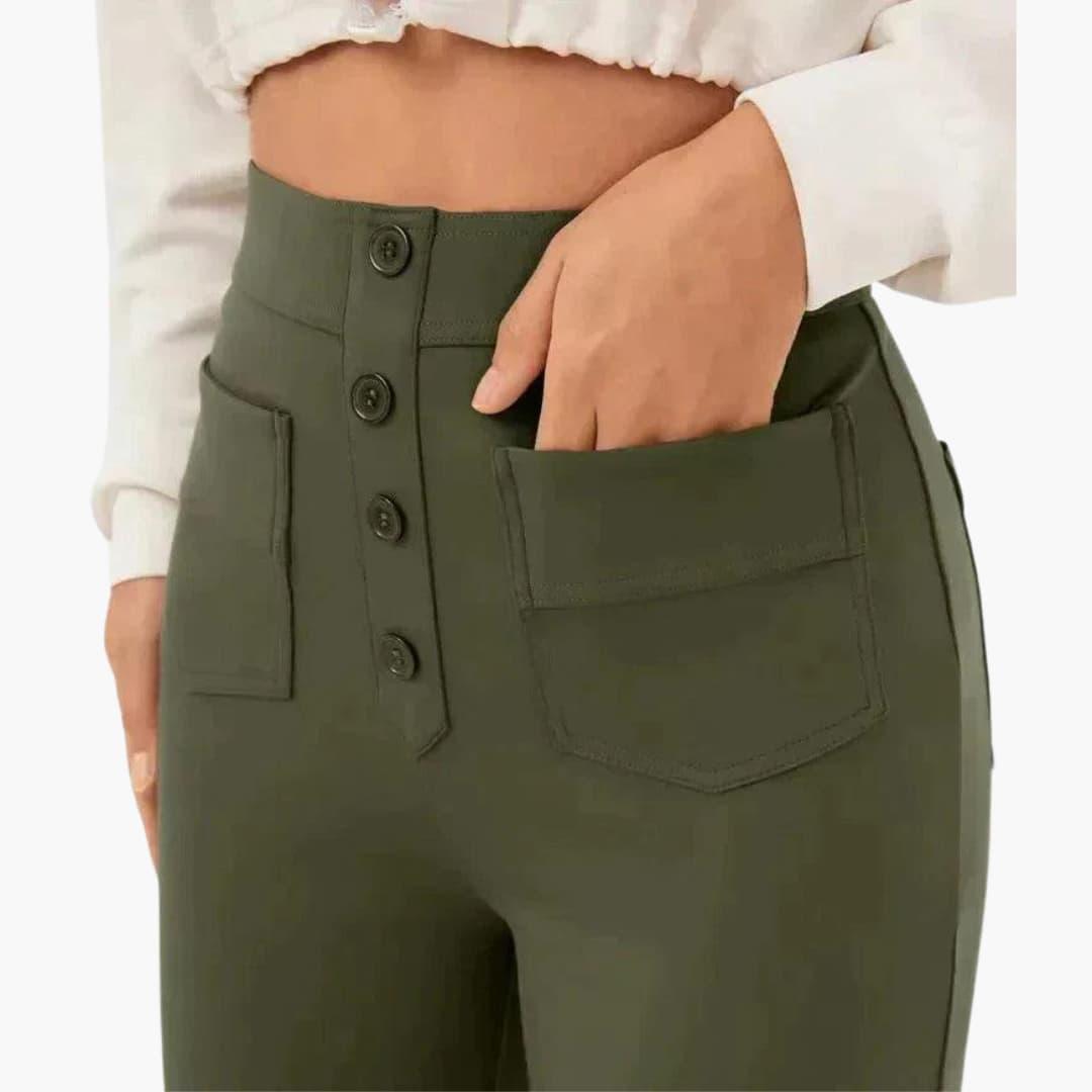 Marlowe | Women's High Waisted Wide Leg Button Front Trousers