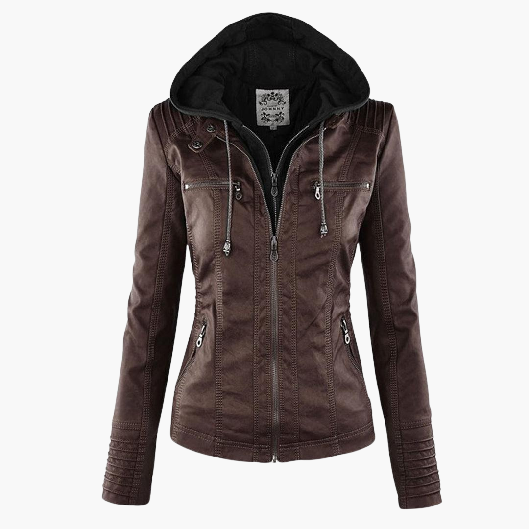 Harper | Women's Faux Leather Hooded Zip-Up Jacket