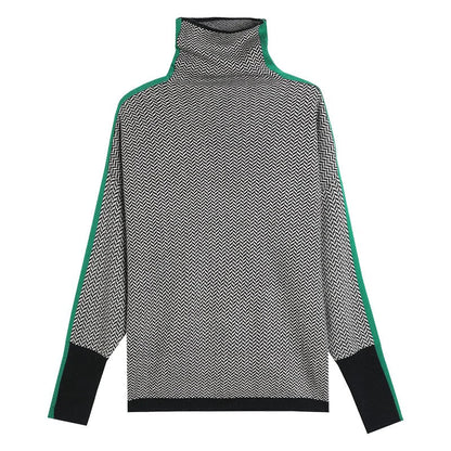 Wren | Women's Turtleneck Herringbone Contrast Knit Sweater